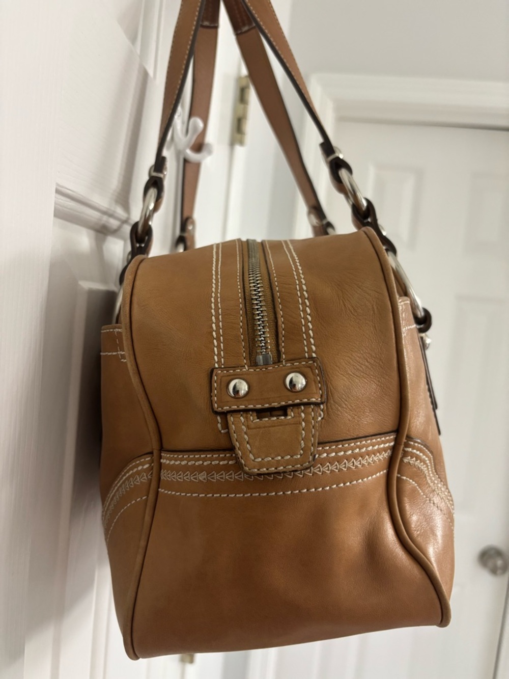 Coach Saddle Brown Leather Shoulder Bag with Silver Hardware - Picture 5 of 16
